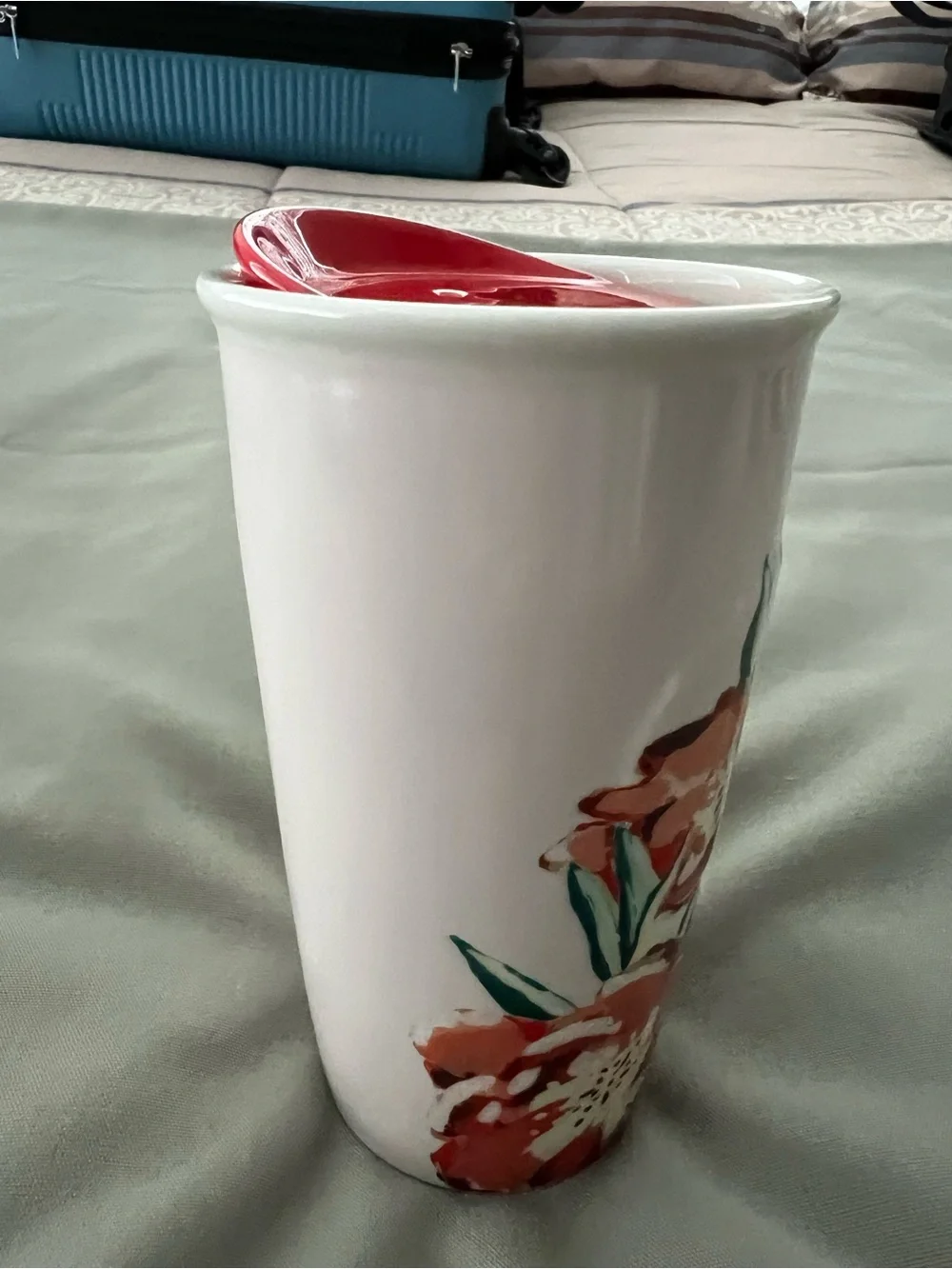 Starbucks 2015 Floral Poppy Ceramic Travel Mug 10oz with Lid